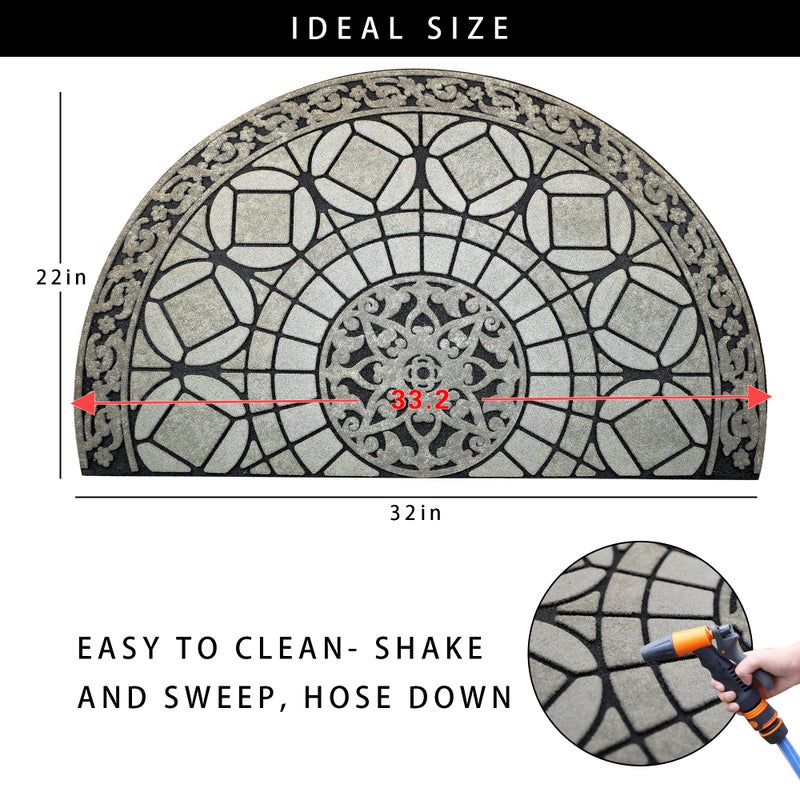 Eanpet Sassafras Half Round Door Mat - Decorative Welcome Rug for Front Outdoor Entrance - 2 x 3 Grey Light Navy Nonslip Rubber Dirt Trapper - Image 2